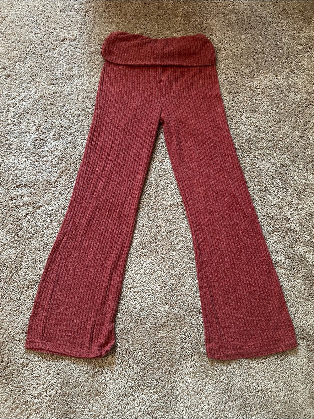 Ribbed Fold-Over Waist Flare Pants